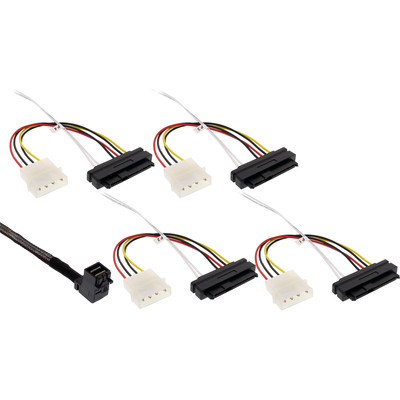 InLine® Mini SAS HD Kabel, SFF-8643 gewinkelt zu 4x SFF-8482 + Strom, 0,5m